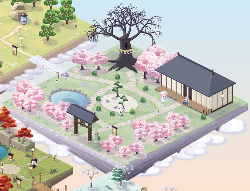 白玉楼の庭。満開の桜に囲まれた、花の咲かない西行妖